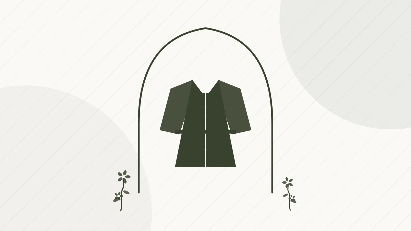 Illustrated caftan silhouette beneath a Moroccan arch