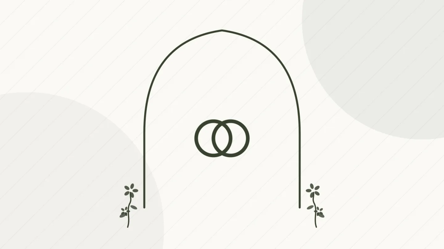Illustrated interlocking rings beneath a Moroccan arch