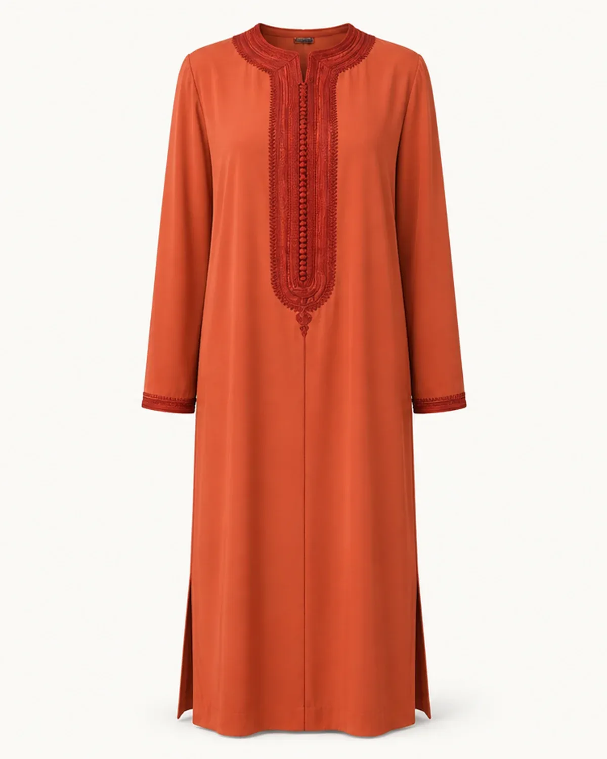 Terracotta Sfifa gandoura on a white background